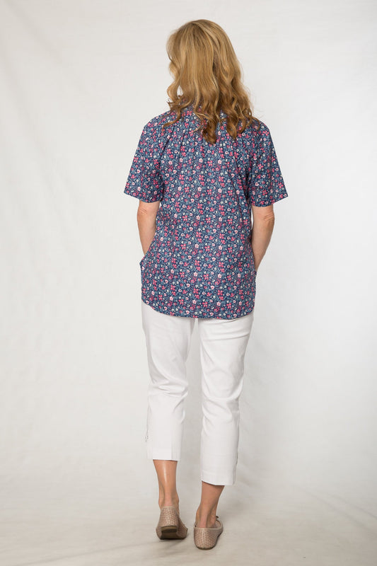 Pure cotton floral print shirt #3018 Blue
