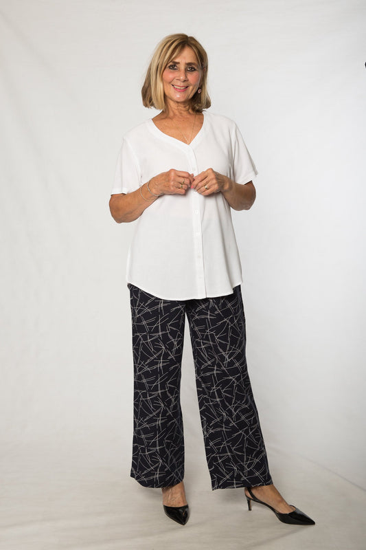 V-Neck short sleeve rayon shirt #3496 white