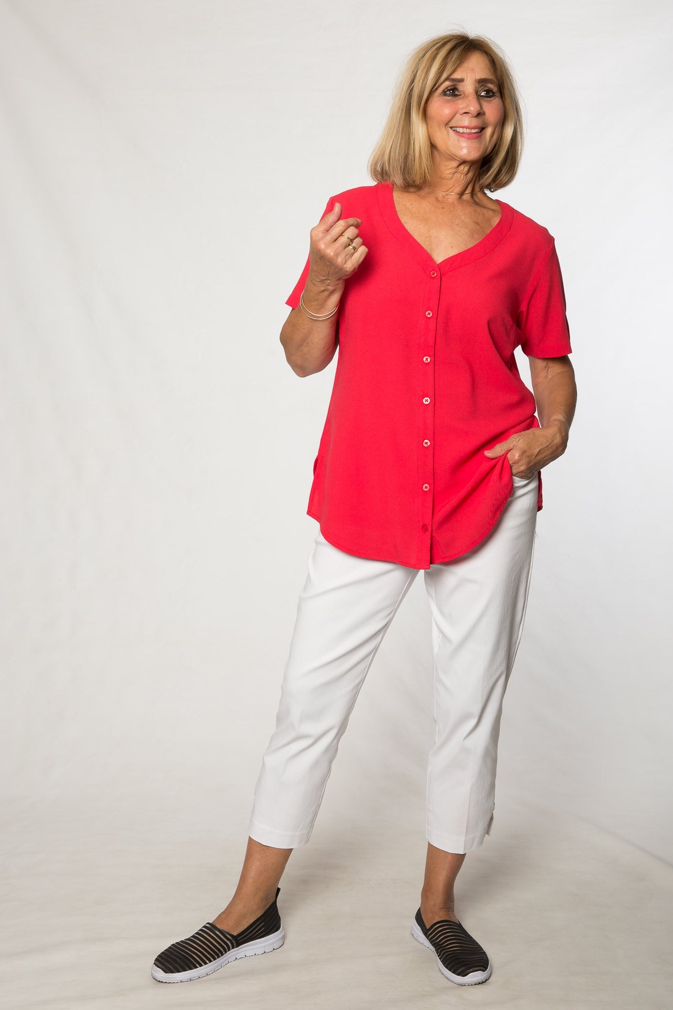 V-Neck short sleeve rayon shirt #3496 Cherry