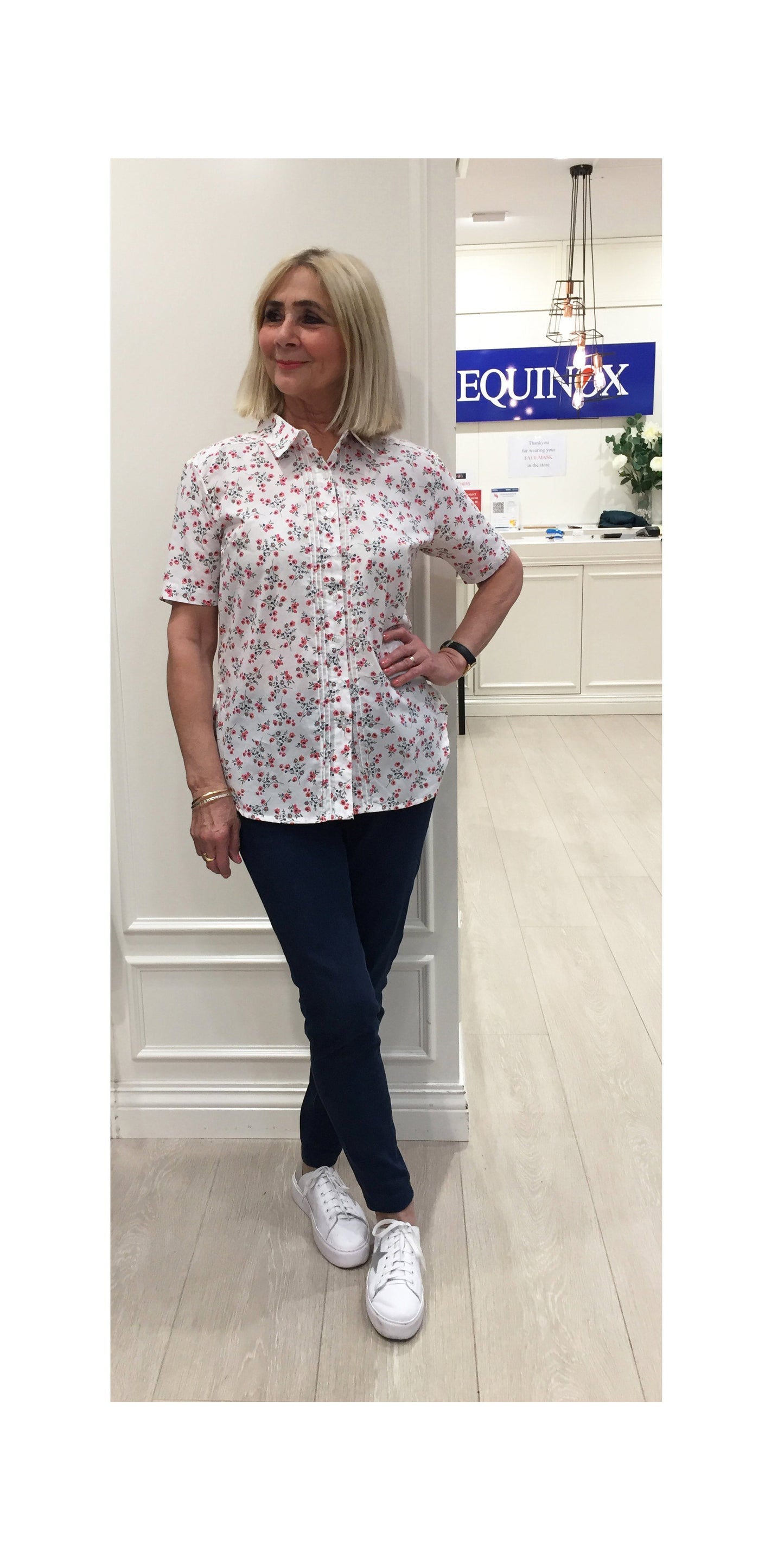 Short sleeve pure cotton floral shirt #3018 White