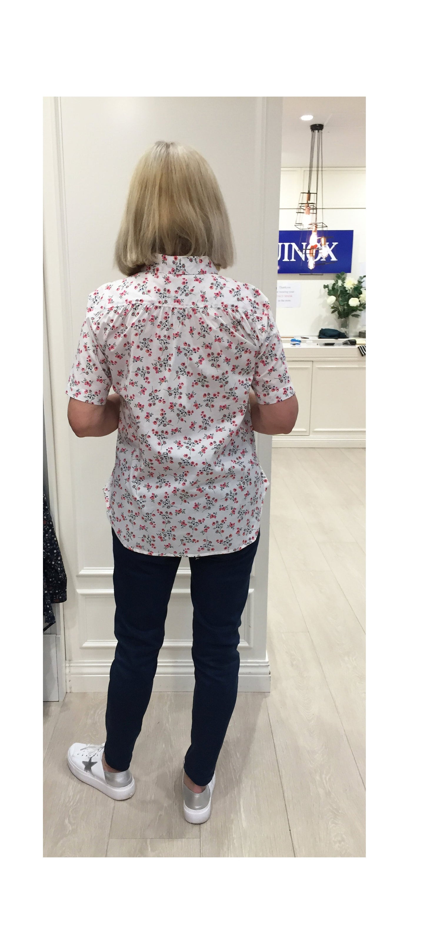 Short sleeve pure cotton floral shirt #3018 White