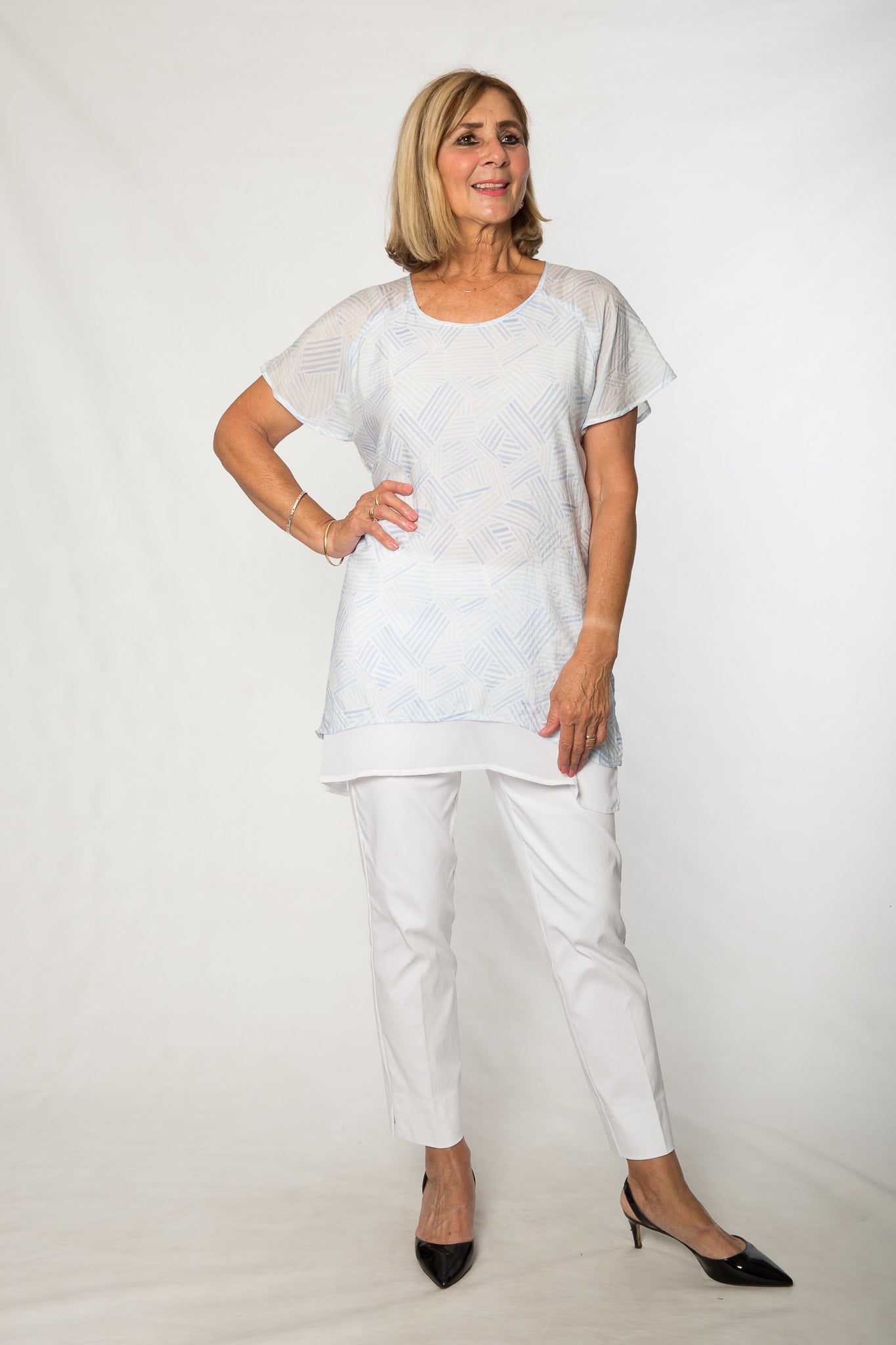 Flutter sleeve round neck print tunic #393