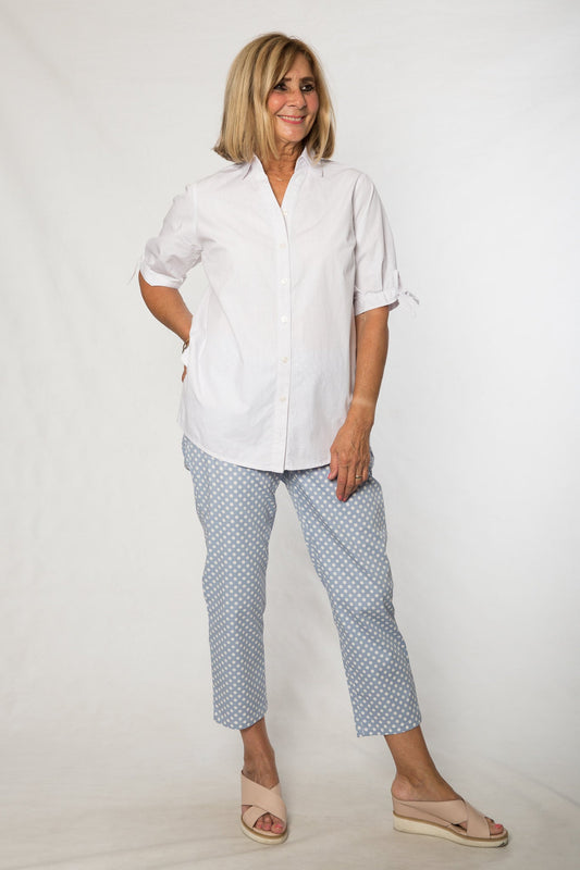 3/4 length stretch cotton spot capri #6606 Blue