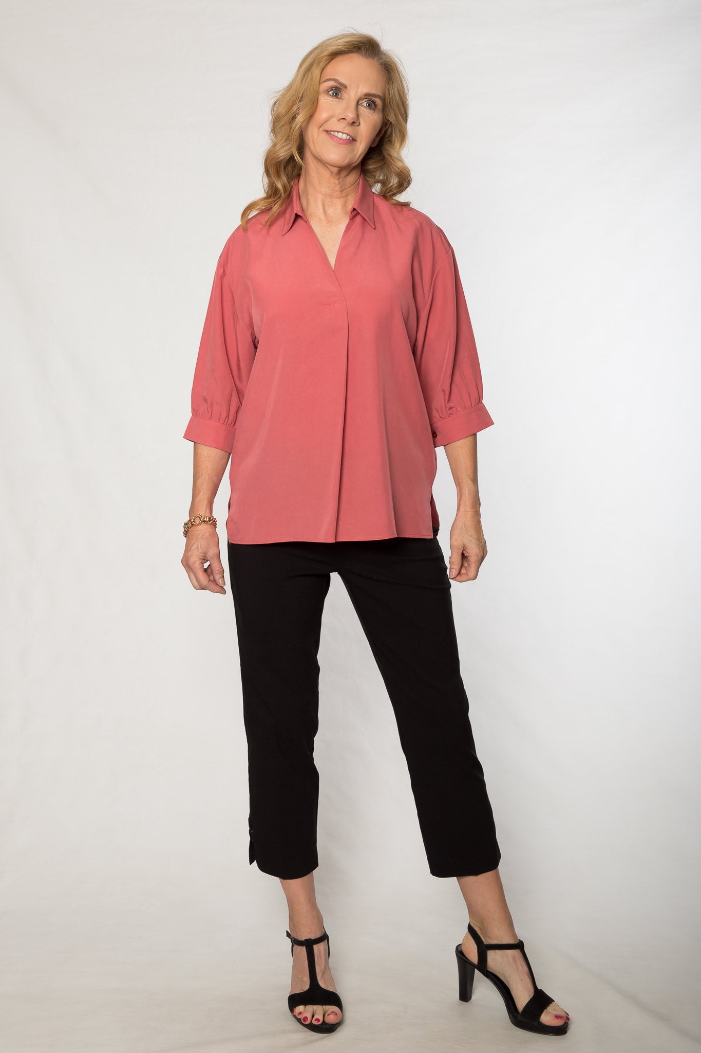 Stretch bengaline crop pant with tie and eyelet hem detail #6718 Navy