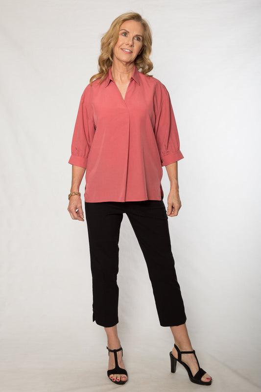 Stretch bengaline crop pant with tie and eyelet hem detail #6718 Navy