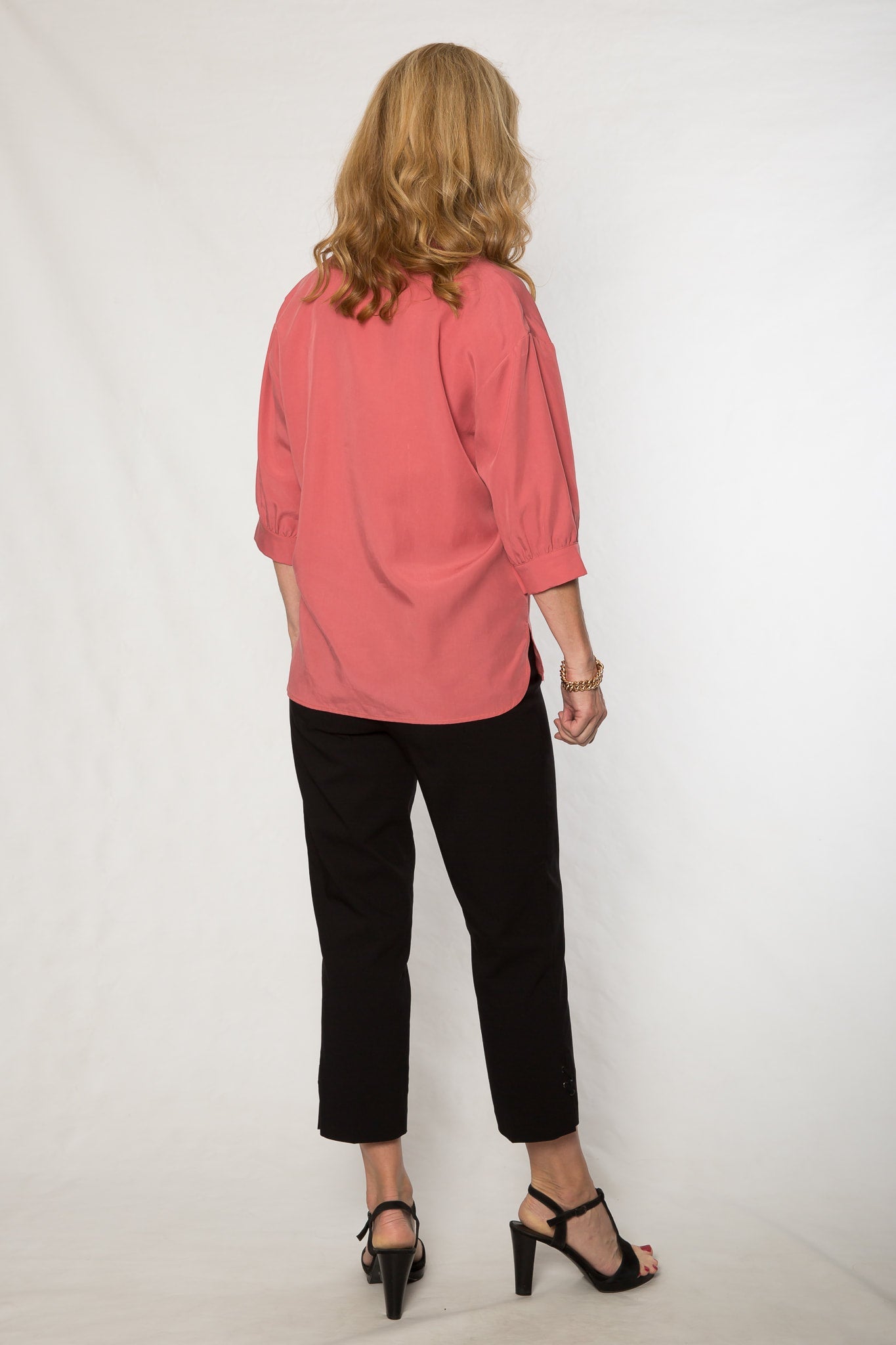Stretch bengaline crop pant with tie and eyelet hem detail #6718 Navy