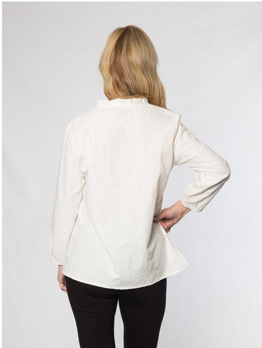 Ruffle neck peasant sleeve tunic #363 White