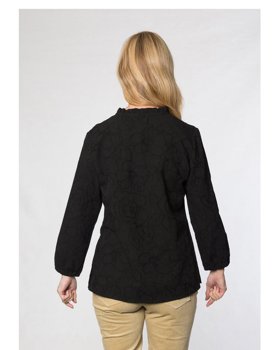 Ruffle neck peasant sleeve tunic #363 Black