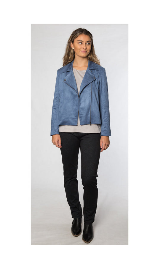 Faux suede lined crop jacket #9551 Blue