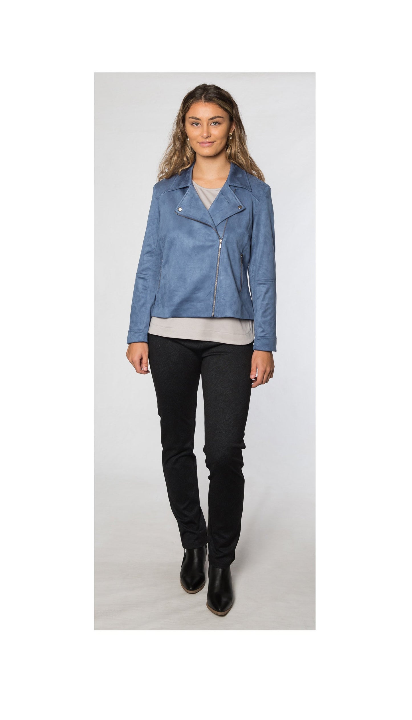 Faux suede lined crop jacket #9551 Blue