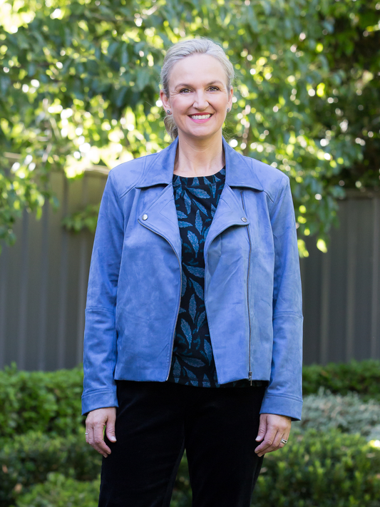 Faux suede lined crop jacket #9551 Blue