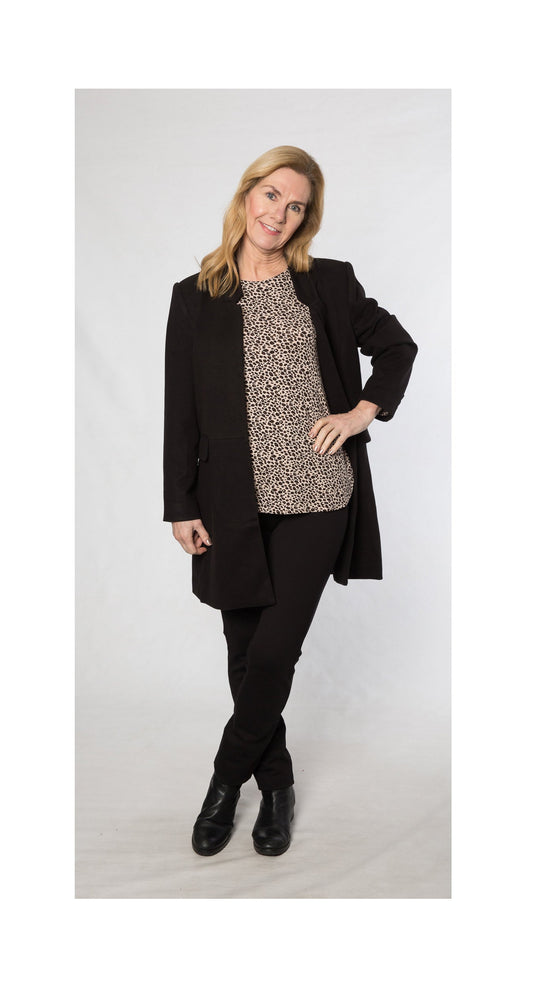 Thigh length lined herringbone coat #9225 Black