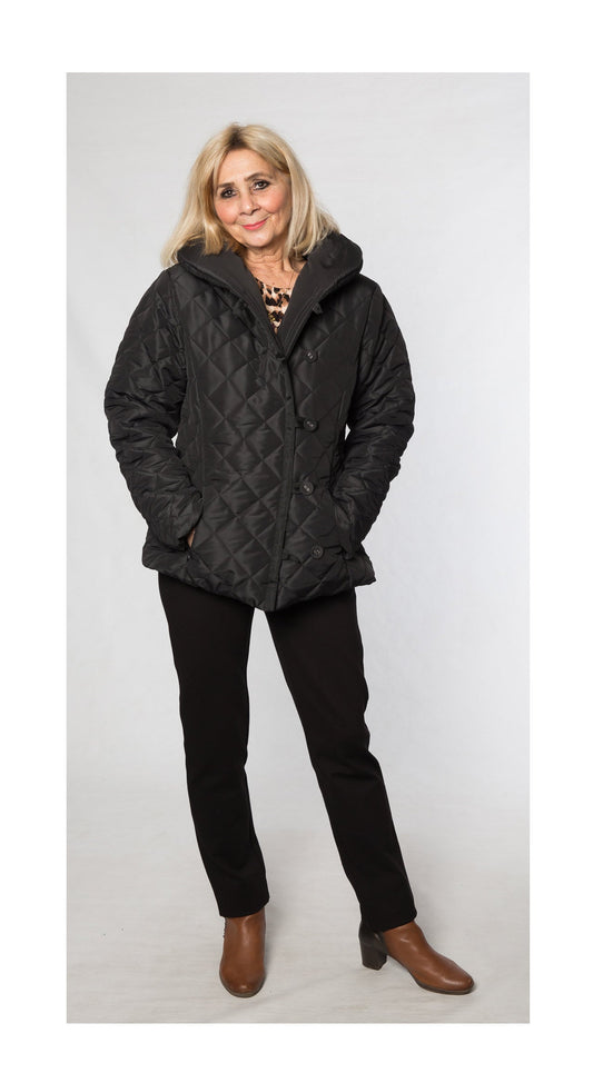 Shawl neck diamond quilted jacket #9477 Black