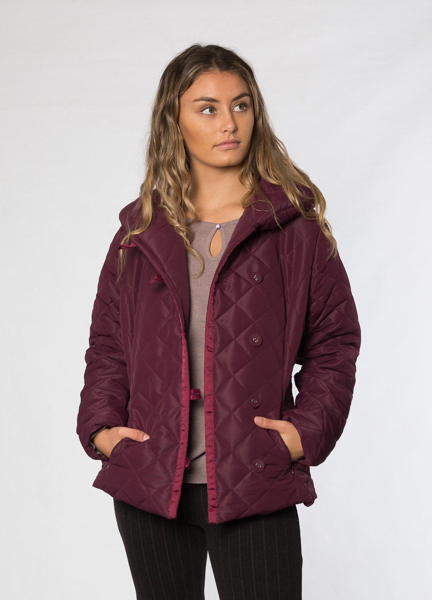 Shawl Collar Diamond Quilted Jacket | Aubergine #9477