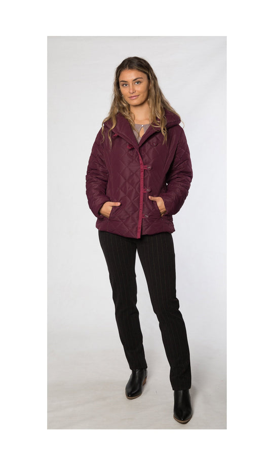 Shawl neck diamond quilted jacket #9477 Aubergine