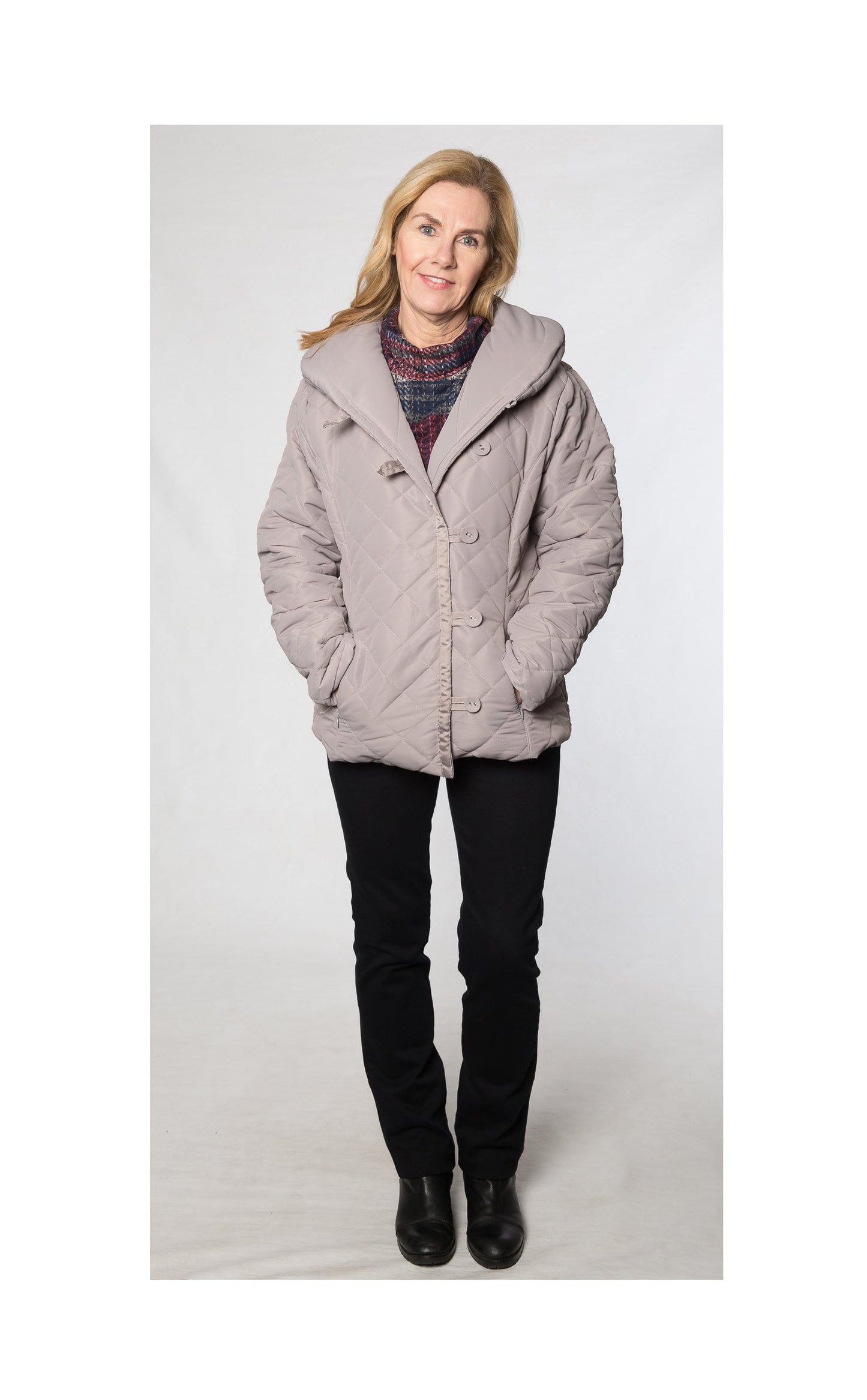 Cowl neck diamond stitch crop jacket #9477 Mocha