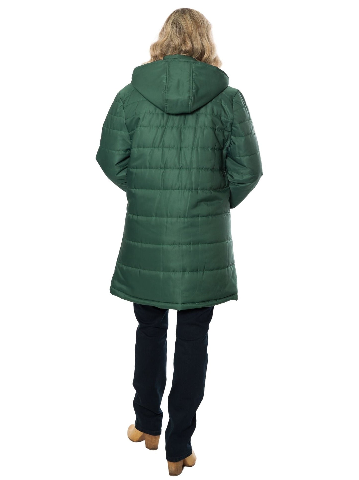 Thigh length quilted jacket with detachable hood #9620 Forest