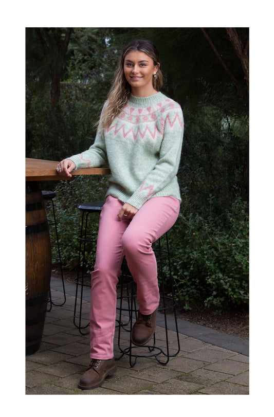 Soft wool blend Fairisle knit sweater #5186 Sage