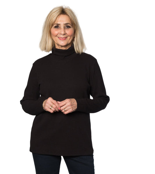 Long sleeve stretch cotton ribbed turtle neck top  #227 Black