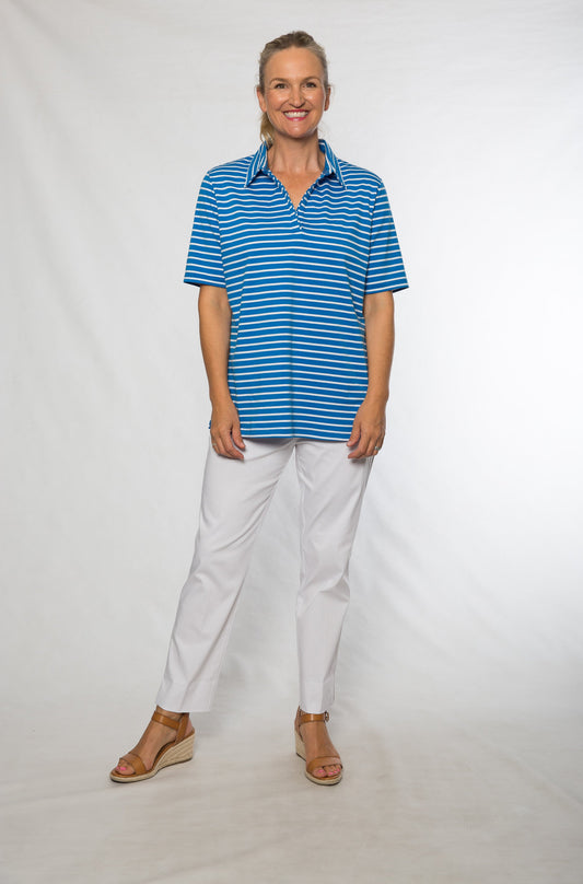 Short sleeve cotton stripe polo #41 Blue