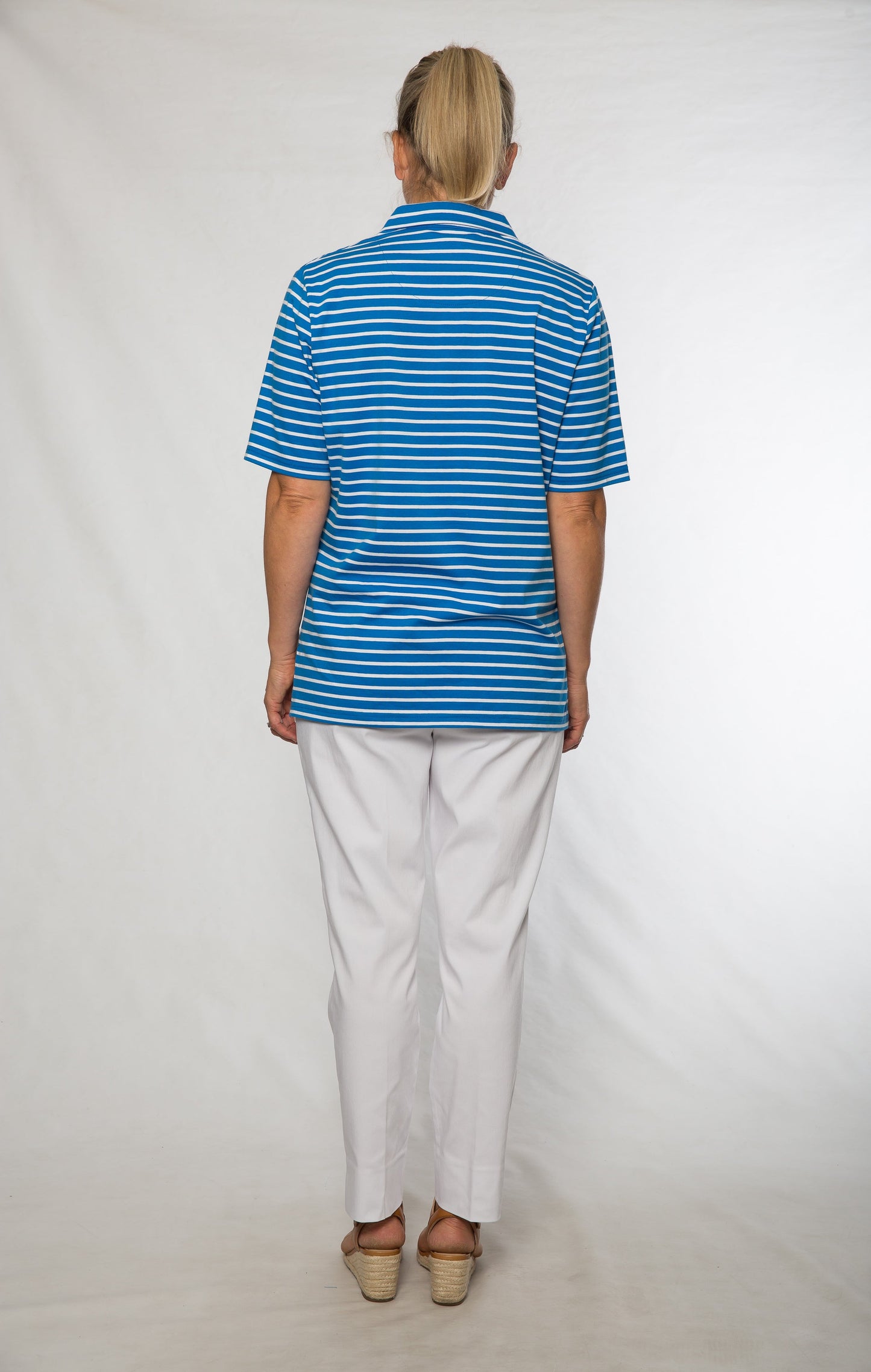 Short sleeve cotton stripe polo #41 Blue