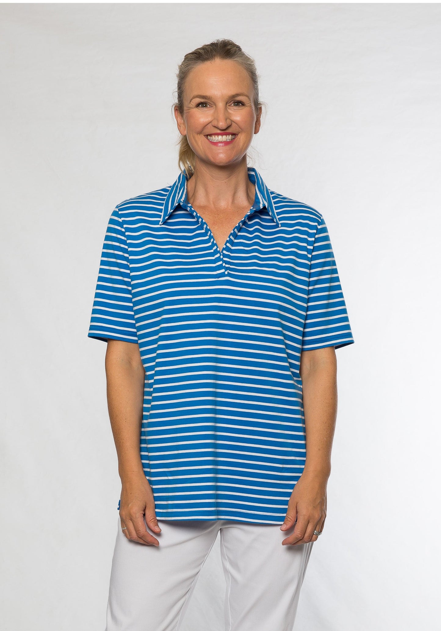 Short sleeve cotton stripe polo #41 Blue