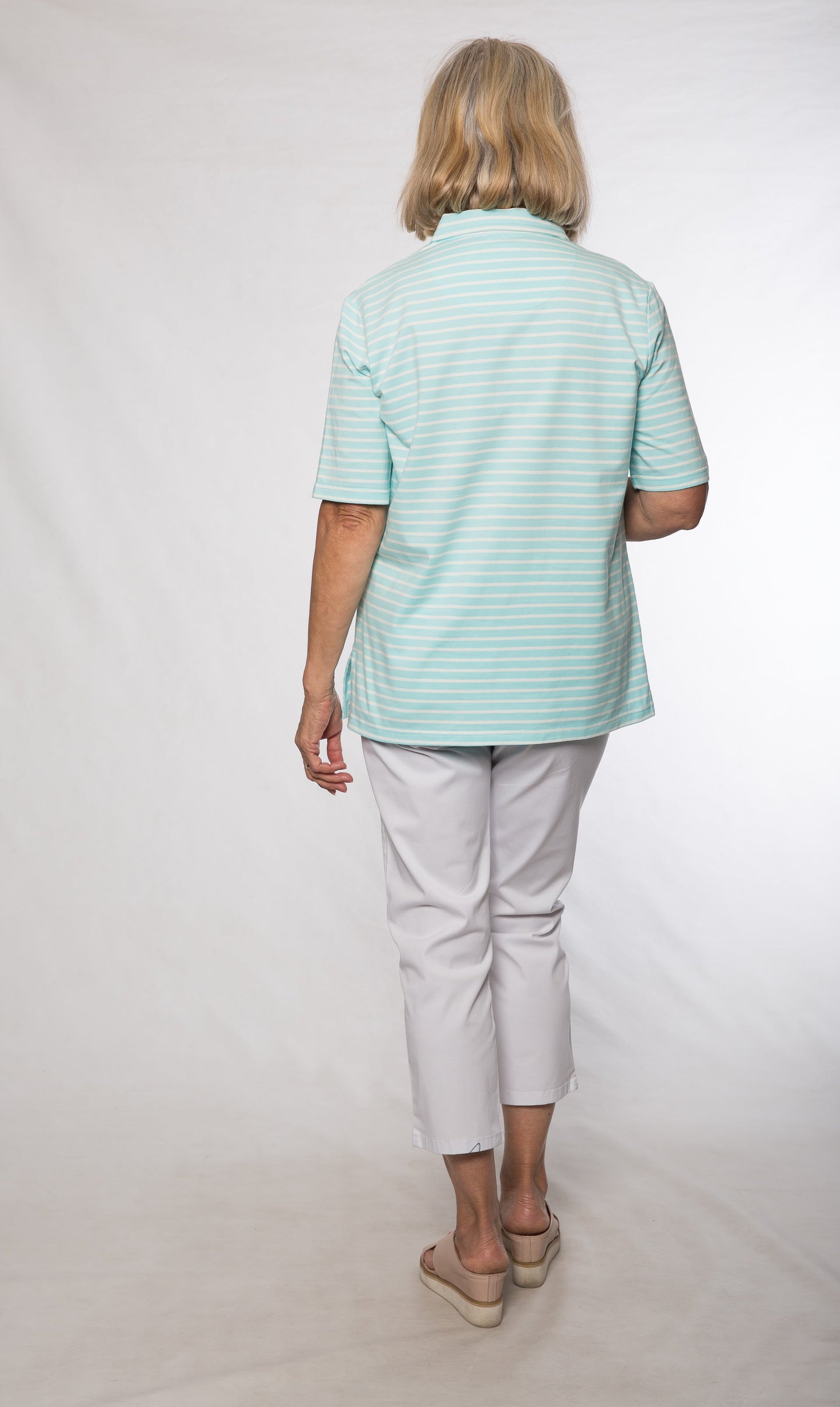Short sleeve cotton stripe polo #41 Green