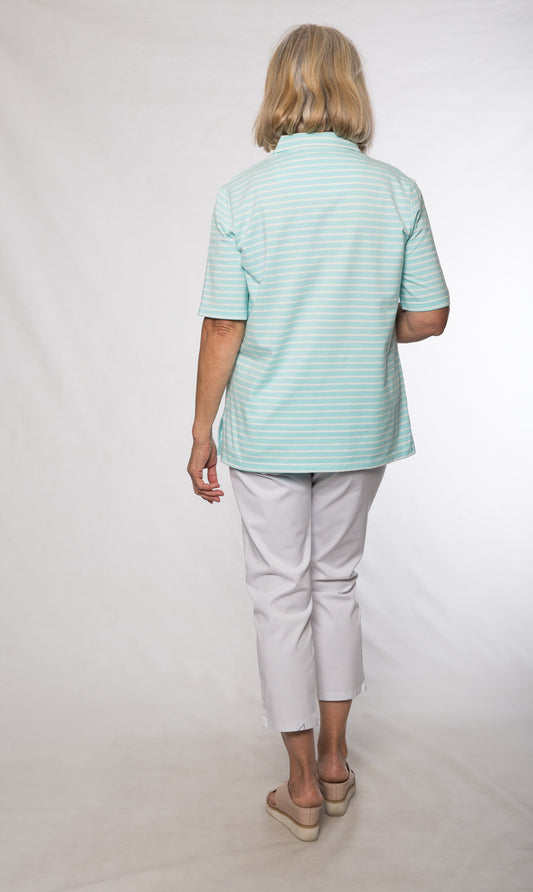 Short sleeve cotton stripe polo #41 Green