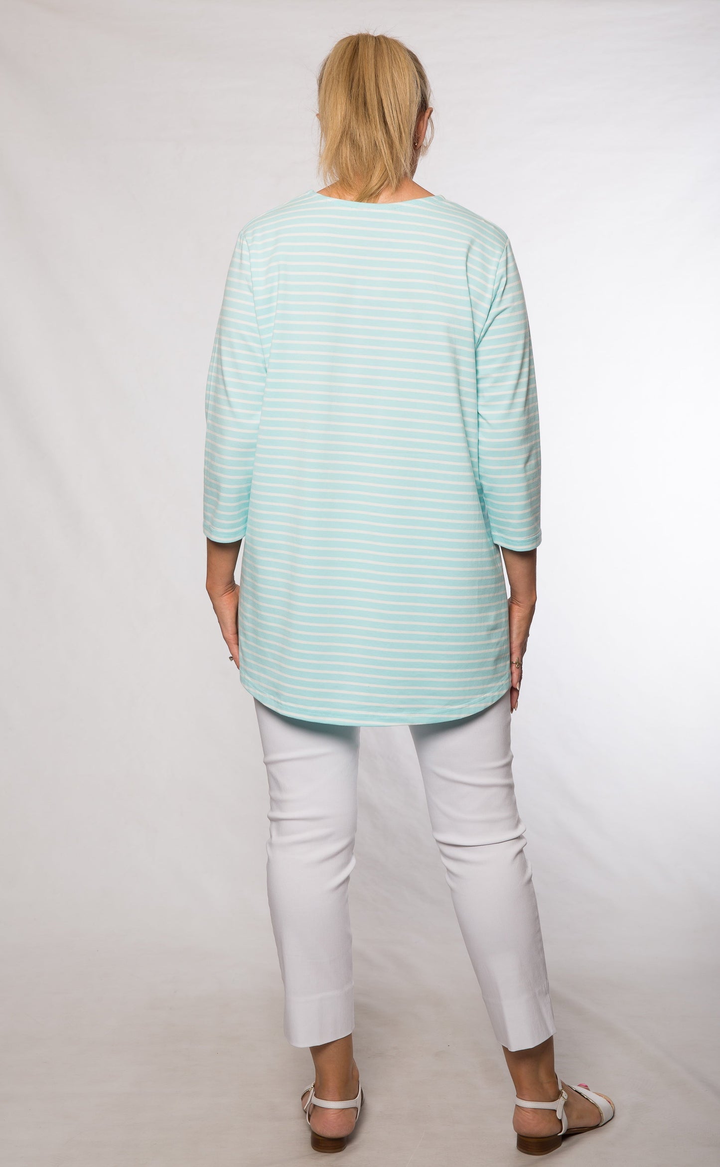 Stretch cotton stripe swing top #170 Green