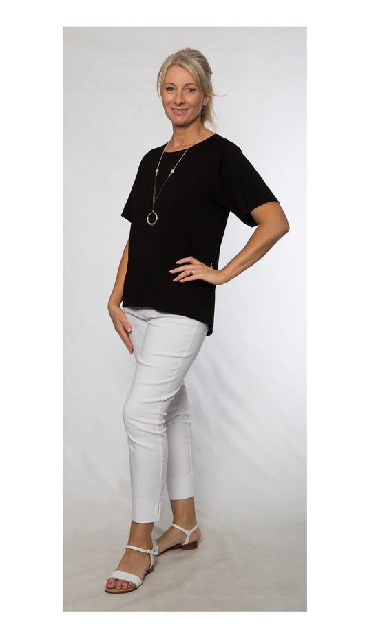 Short raglan sleeve stretch cotton top #149 Black