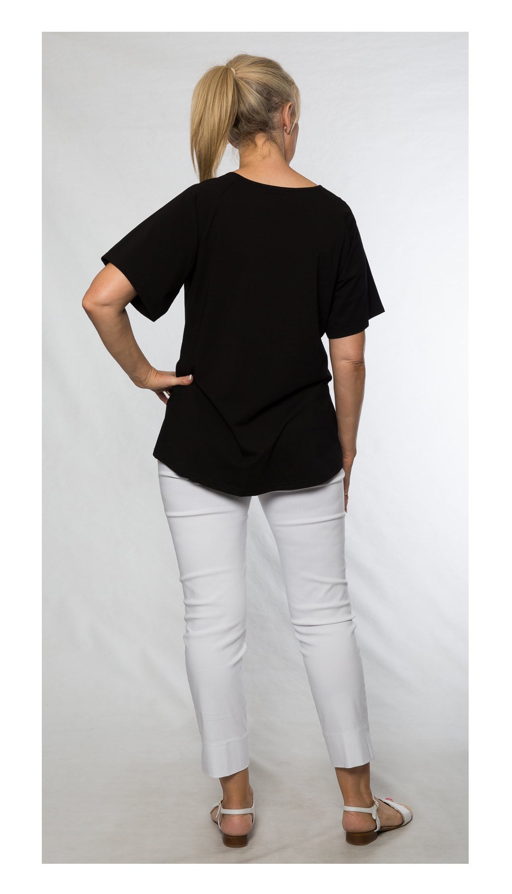 Short raglan sleeve stretch cotton top #149 Black