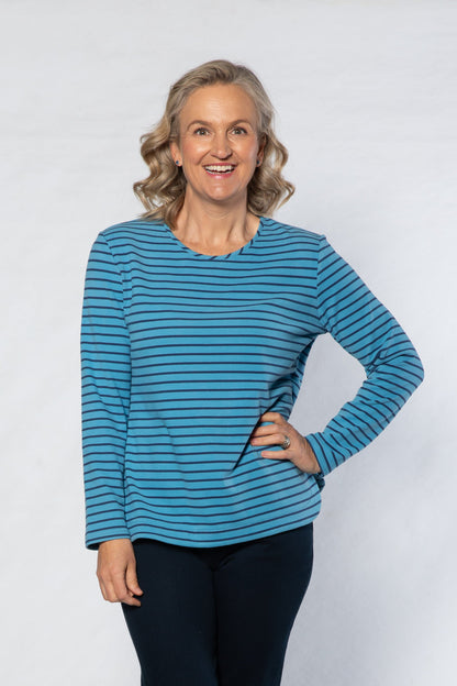 Long Sleeve Stretch Jersey Stripe Top - Pink #102 BLUE NAVY
