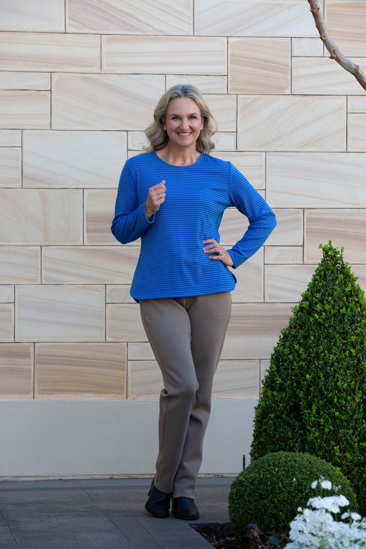 Long sleeve stretch cotton crew neck top #108 Red