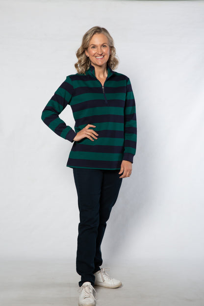 Block stripe 1/2 zip rugby #1045 - GREEN NAVY