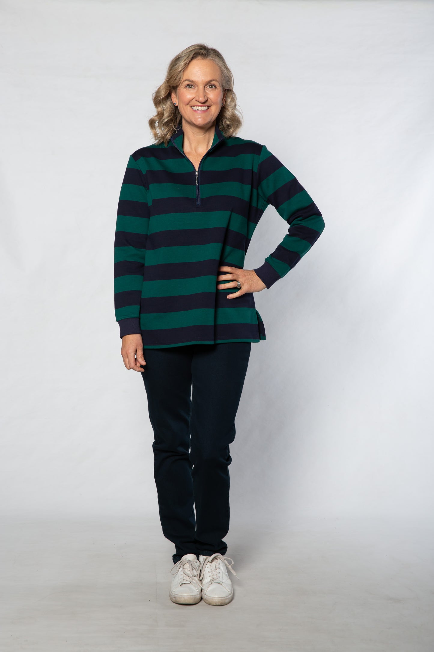 Block stripe 1/2 zip rugby #1045 - GREEN NAVY