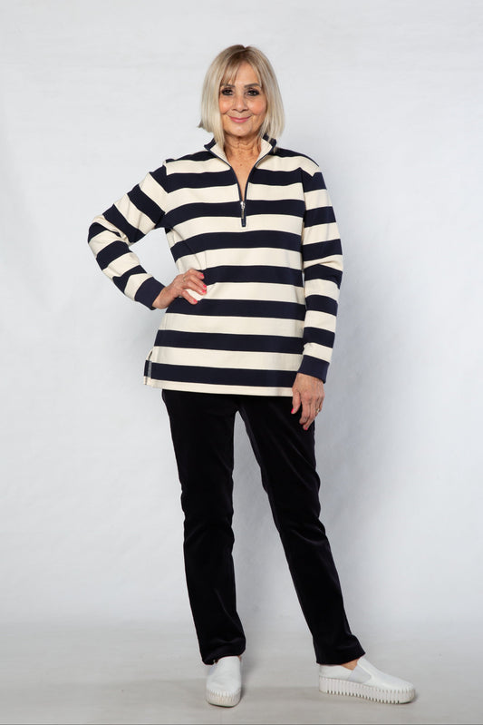 Block stripe 1/2 zip rugby #1045 - NAVY IVORY