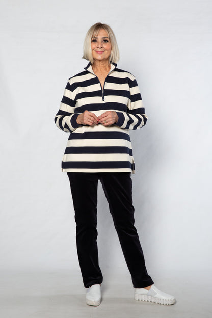 Block stripe 1/2 zip rugby #1045 - NAVY IVORY