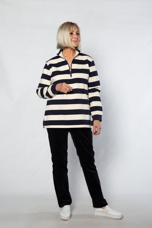 Block stripe 1/2 zip rugby #1045 - NAVY IVORY