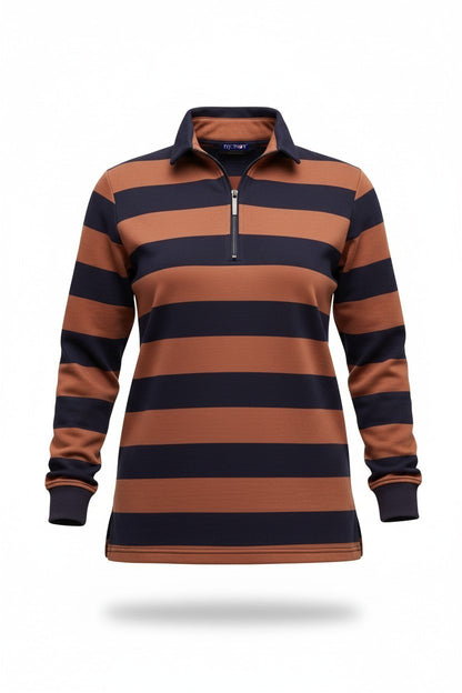 Block stripe 1/2 zip rugby #1045 - RUST NAVY