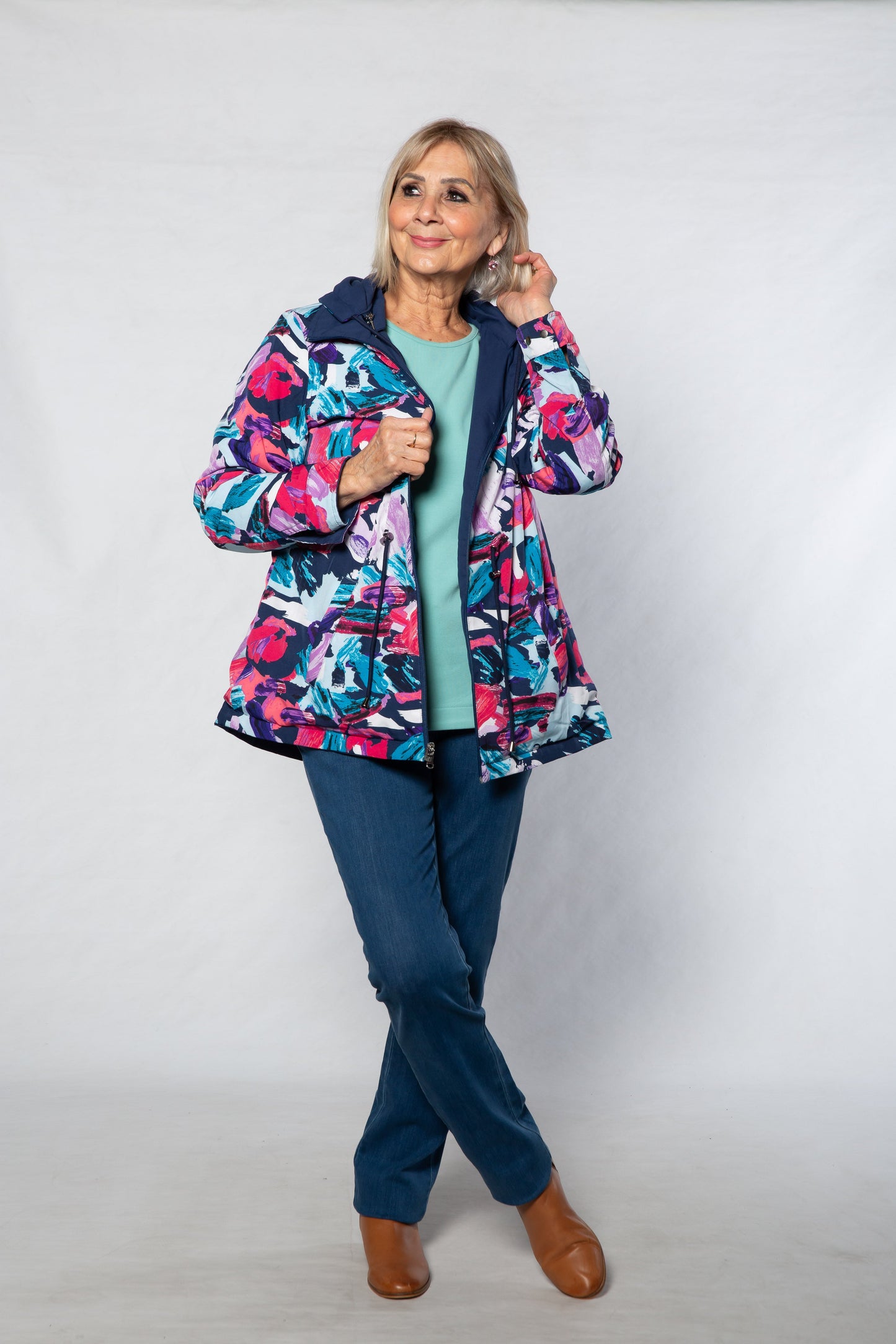 Reversible hooded jacket #9560 - PINK/NAVY