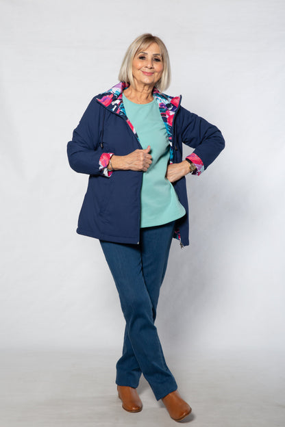 Reversible hooded jacket #9560 - PINK/NAVY