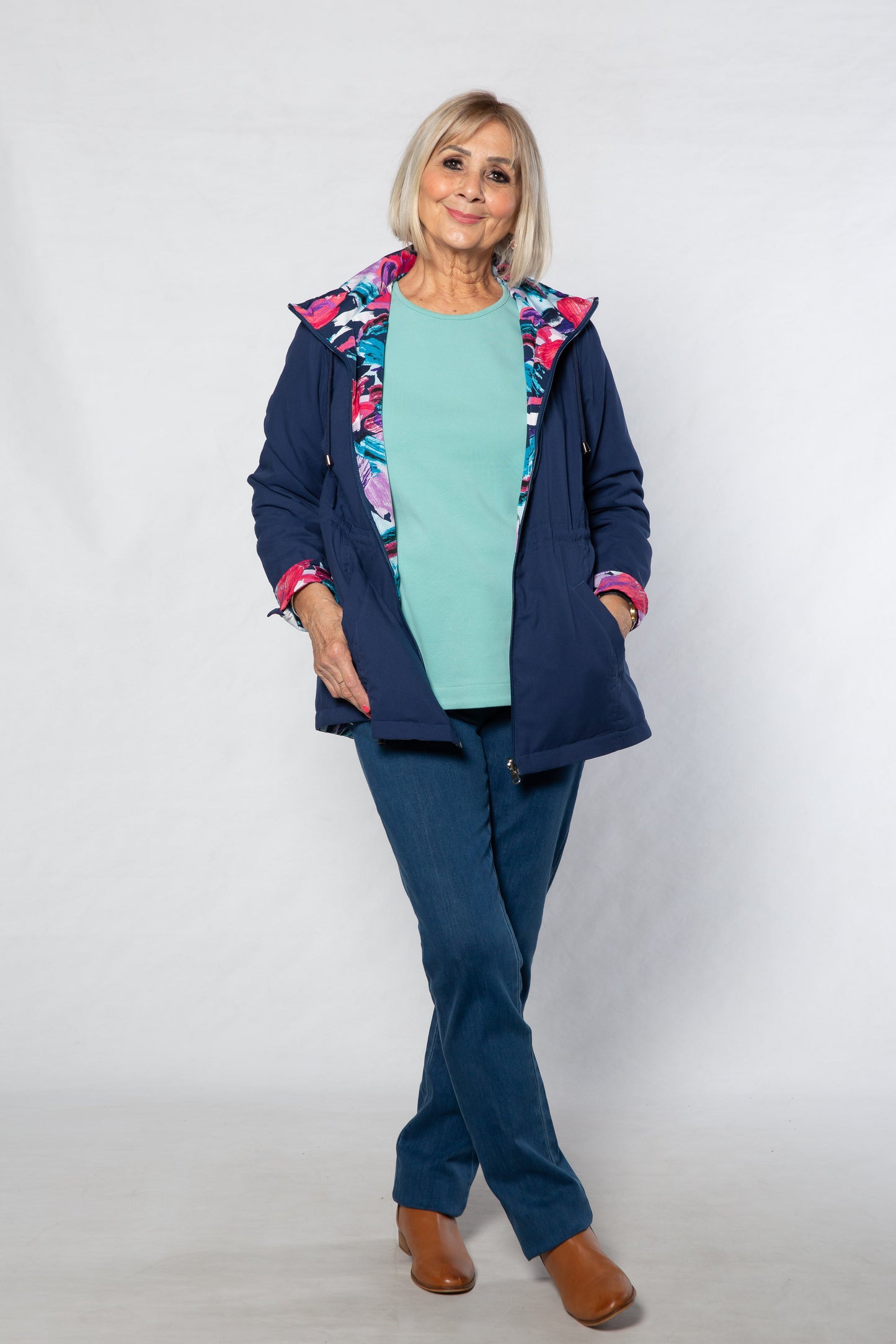 Reversible hooded jacket #9560 - PINK/NAVY