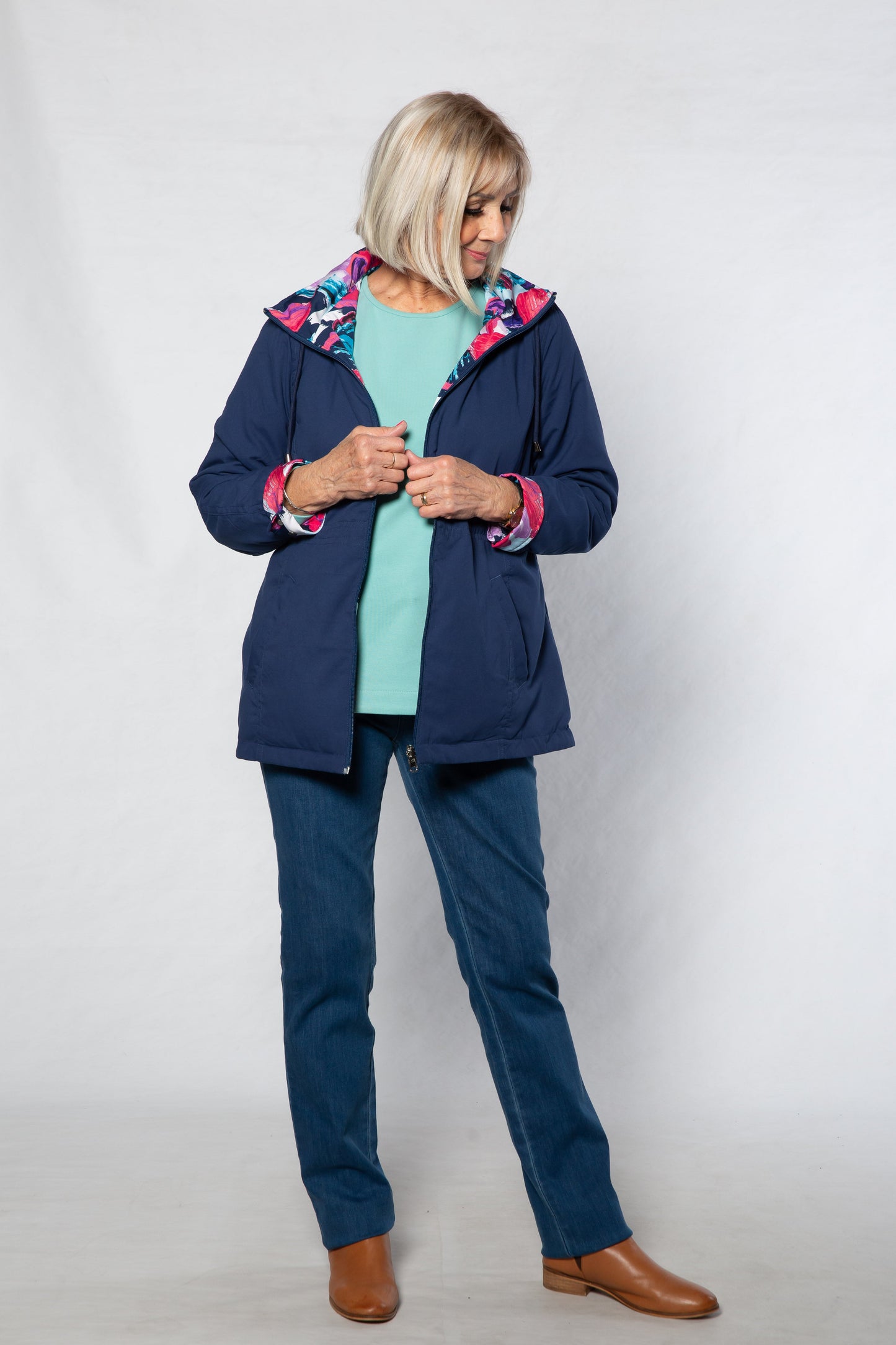 Reversible hooded jacket #9560 - PINK/NAVY