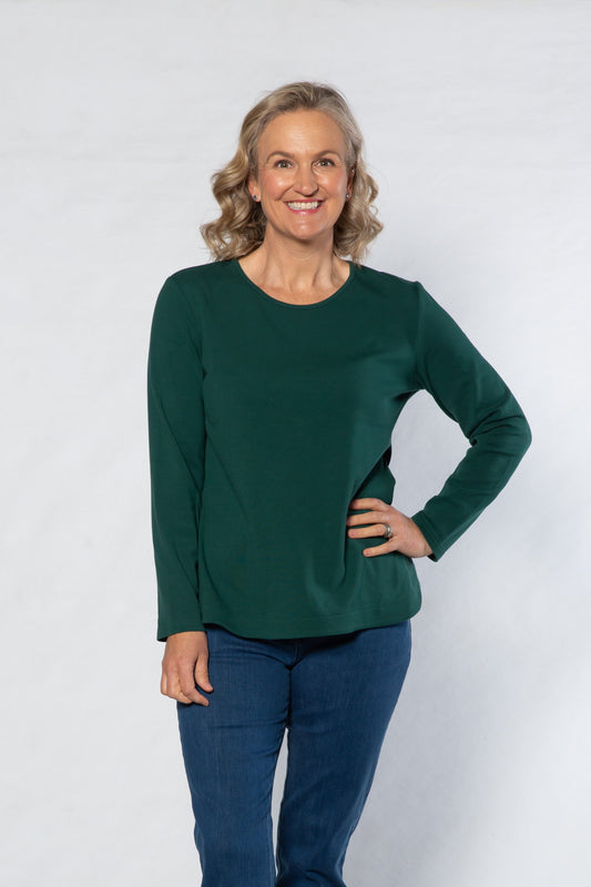 Pure Cotton Long Sleeve Crew Neck Top #108 Emerald