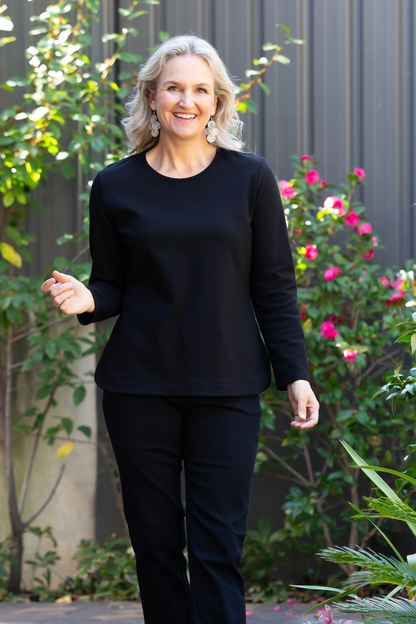 Long sleeve stretch cotton crew neck top #108