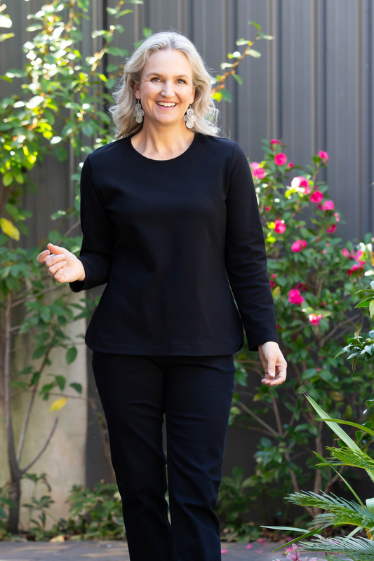 Pure Cotton Long Sleeve Crew Neck Top #108 White