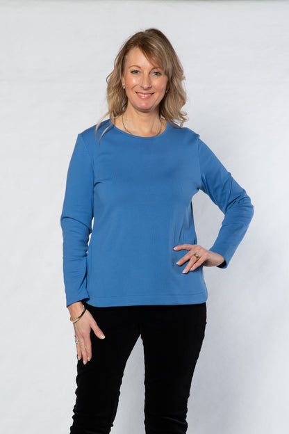 Pure Cotton Long Sleeve Crew Neck Top #108 Blue