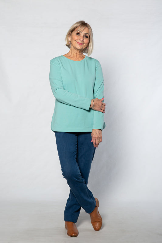 Long sleeve stretch cotton crew neck top #108 CYAN