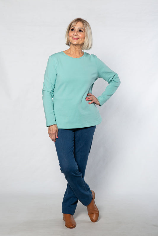 Long sleeve stretch cotton crew neck top #108 CYAN
