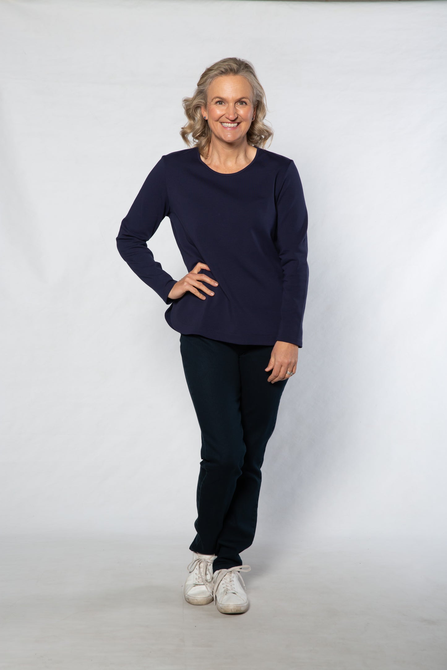 Pure Cotton Long Sleeve Crew Neck Top #108 Navy